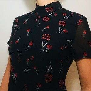 ADORABLE BLACK FLORAL MOCK NECK DRESS